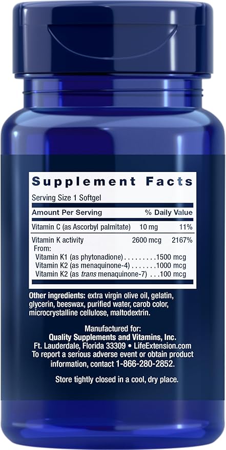 Life Extension Super K – K1, K2 MK-7, MK-4 + Vitamin C – Bone, Heart & Arterial Support – 90 Softgels – Non-GMO, Gluten-Free