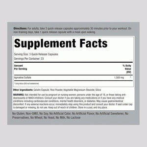 Piping Rock Agmatine Sulfate Capsules – 1500mg, 70 Count, Premium Grade, Non-GMO, Gluten-Free