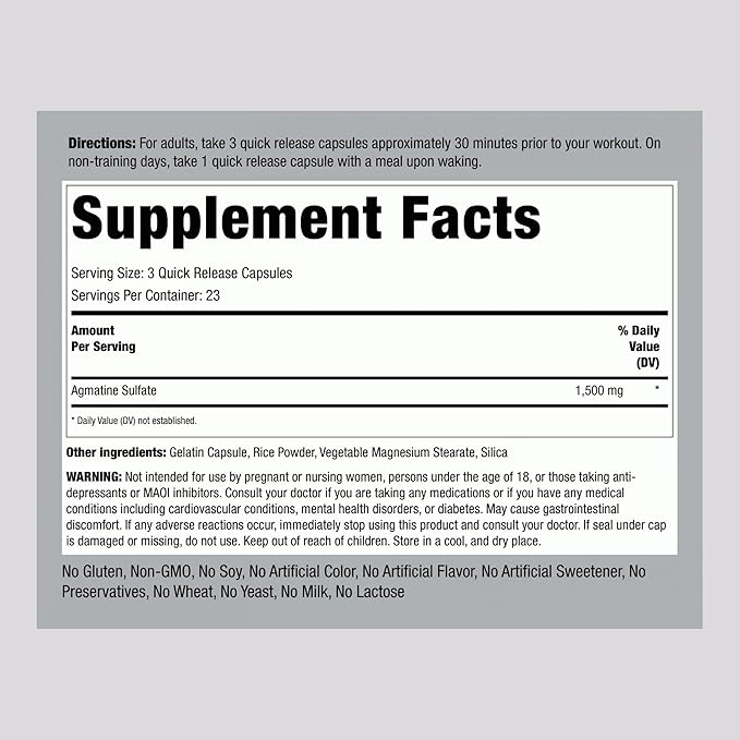 Piping Rock Agmatine Sulfate Capsules – 1500mg, 70 Count, Premium Grade, Non-GMO, Gluten-Free