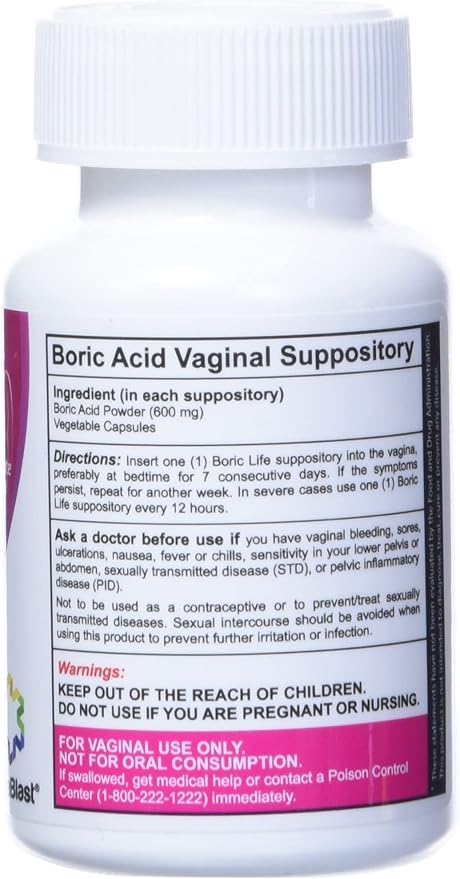 NutraBlast Boric Acid Vaginal Suppositories – 100% Pure, Made in USA – Feminine Odor, pH Balance & Intimate Health – 30 Count