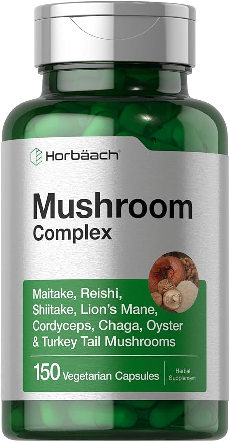 Horbäach Mushroom Complex – 8 Mushroom Immune & Brain Support – 150 Capsules – Non-GMO, Gluten Free