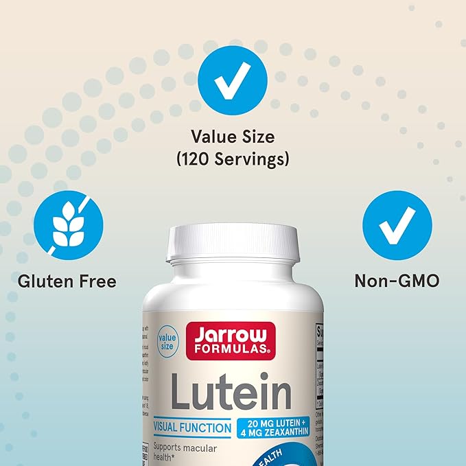 Jarrow Formulas Lutein 20mg with Zeaxanthin 4mg – Eye & Macular Health Support – Non-GMO, Gluten-Free – 120 Softgels (120-Day Supply)