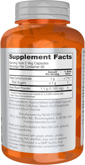 NOW Foods Sports Beet Root Veg Capsules – 550mg, 180 Capsules, Naturally Occurring Nitrates, Immune Support