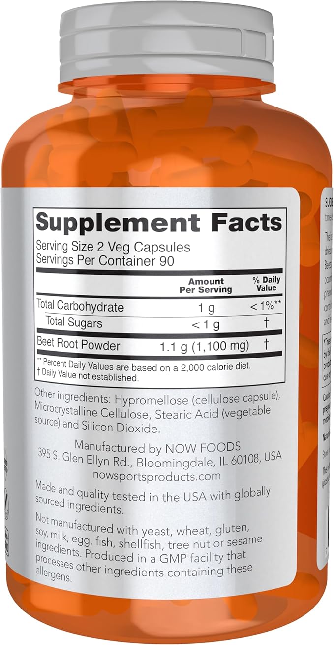 NOW Foods Sports Beet Root Veg Capsules – 550mg, 180 Capsules, Naturally Occurring Nitrates, Immune Support