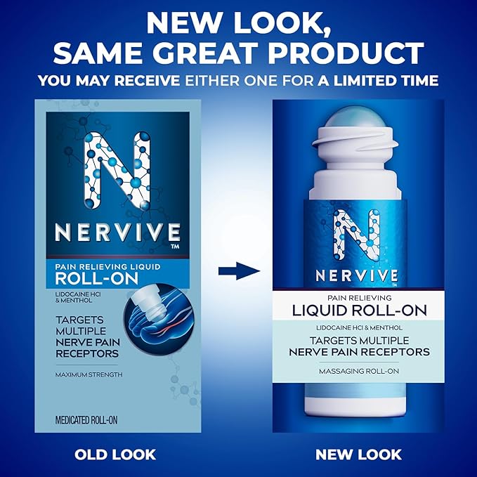 Nervive Pain Relieving Roll On Liquid Max Strength Lidocaine and Menthol 2.5oz