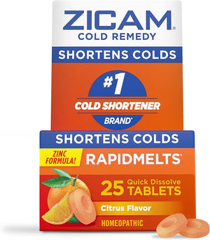 Zicam Cold Remedy Zinc RapidMelts Tablets Citrus Flavor 25 Count – Fast-Acting Homeopathic Cold Relief