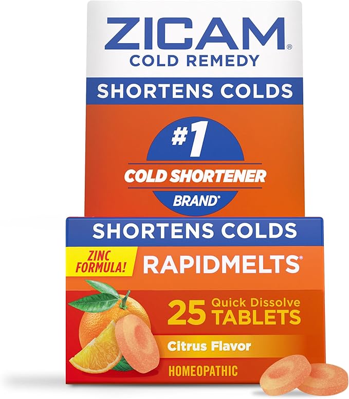 Zicam Cold Remedy Zinc RapidMelts Tablets Citrus Flavor 25 Count – Fast-Acting Homeopathic Cold Relief