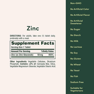 Nature’s Bounty Zinc 50mg – Immune, Antioxidant & Skin Support – 250 Vegetarian Caplets