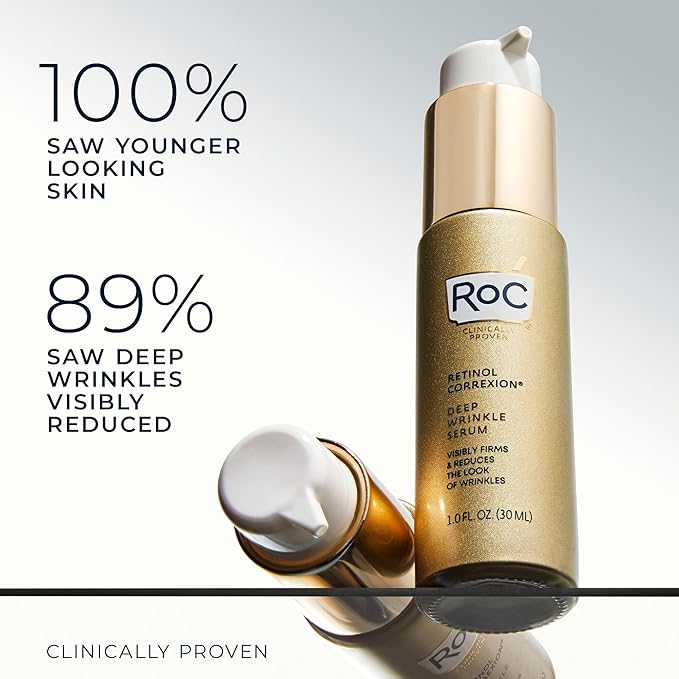 RoC Retinol Correxion Deep Wrinkle Serum with Vitamin C – Anti-Aging, Fine Lines, Dark Spots & Acne Scars – Fragrance Free – 1 oz