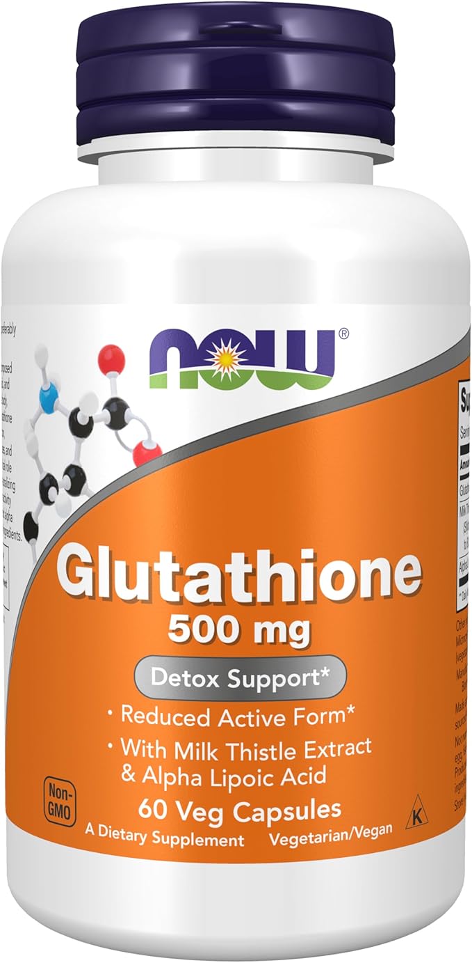 NOW Foods Glutathione 500mg with Milk Thistle & Alpha Lipoic Acid – Antioxidant & Liver Support – Non-GMO, Gluten-Free – 60 Veg Capsules
