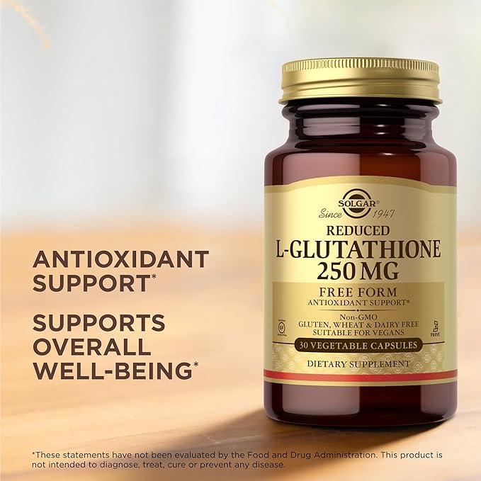 Solgar Reduced L-Glutathione 250mg – Antioxidant for Cellular Health, Liver & Immune Support – Vegan, Non-GMO, Gluten-Free – 30 Capsules