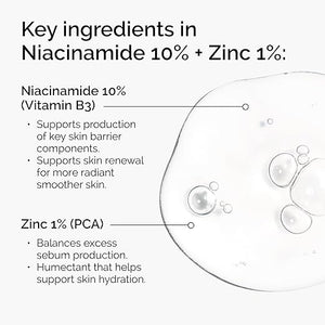 The Ordinary Niacinamide 10% + Zinc 1% Serum for Blemish-Prone, Oily Skin, Pore Minimizing, Oil Control