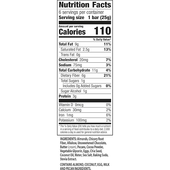Ratio Soft Baked Bars, Chocolate Brownie – 1g Sugar, Keto Friendly, High Protein, Gluten Free, 6 Bars