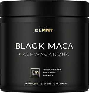 ELMNT Black Maca Root 40,000mg – 40x Strength with Ashwagandha – Organic Peruvian Maca Capsules for Men, Energy & Vitality – Non-GMO, Gluten-Free – 60 Capsules
