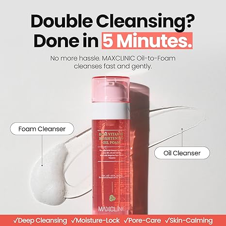MAXCLINIC Rose Vitamin Oil to Foam Cleanser, All-in-One Korean Face Wash, Pore Minimizing Blackhead Remover, 115ml