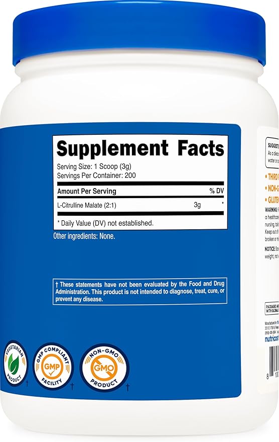 Nutricost L-Citrulline Malate (2:1) Powder – 600 Grams, High-Potency Workout Supplement