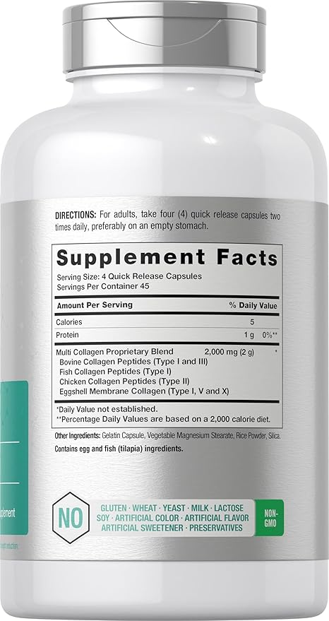 Horbäach Multi Collagen 2000mg – Types I, II, III, V, X Hydrolyzed Collagen – Hair, Skin, Joint & Gut Support – Keto, Paleo, Non-GMO, Gluten-Free – 180 Capsules