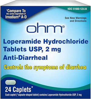 Ohm Loperamide 2mg Caplets – 24 Count – Anti-Diarrhea Medicine for Fast, Effective Stomach Relief