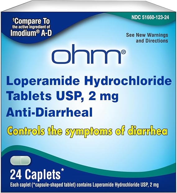 Ohm Loperamide 2mg Caplets – 24 Count – Anti-Diarrhea Medicine for Fast, Effective Stomach Relief