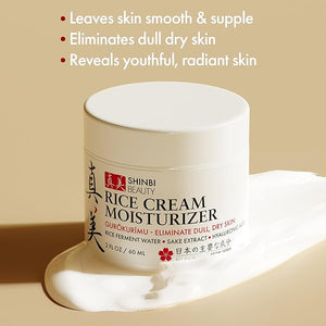 Shinbi Beauty Japanese Rice Cream Moisturizer – Rice Ferment & Sake Extract – Lightweight, Brightening, Hydrating Face Cream – J-Beauty, Natural, Non-Greasy – 2oz