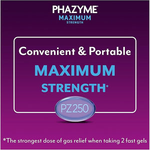Phazyme Maximum Strength Gas and Bloating Relief Softgels – 250mg Simethicone – Fast-Acting Anti-Gas Medicine for Adults – 36 Count