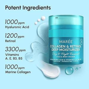 MAREE Retinol Face Moisturizer – Anti-Aging Collagen Cream, Wrinkle & Skin Tightening Cream for Women, Hydrating, Paraben-Free, 1.7 oz