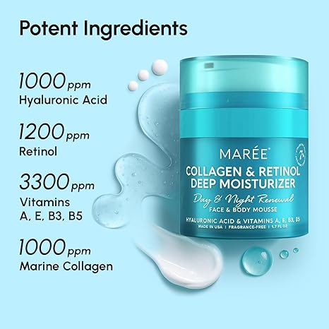MAREE Retinol Face Moisturizer – Anti-Aging Collagen Cream, Wrinkle & Skin Tightening Cream for Women, Hydrating, Paraben-Free, 1.7 oz