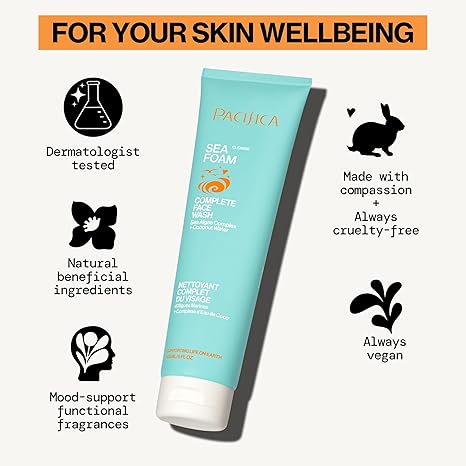 Pacifica Sea Foam Face Cleanser – Gentle Daily Foaming Face Wash with Coconut Water & Sea Algae, Vegan, Sulfate-Free, 5 fl oz