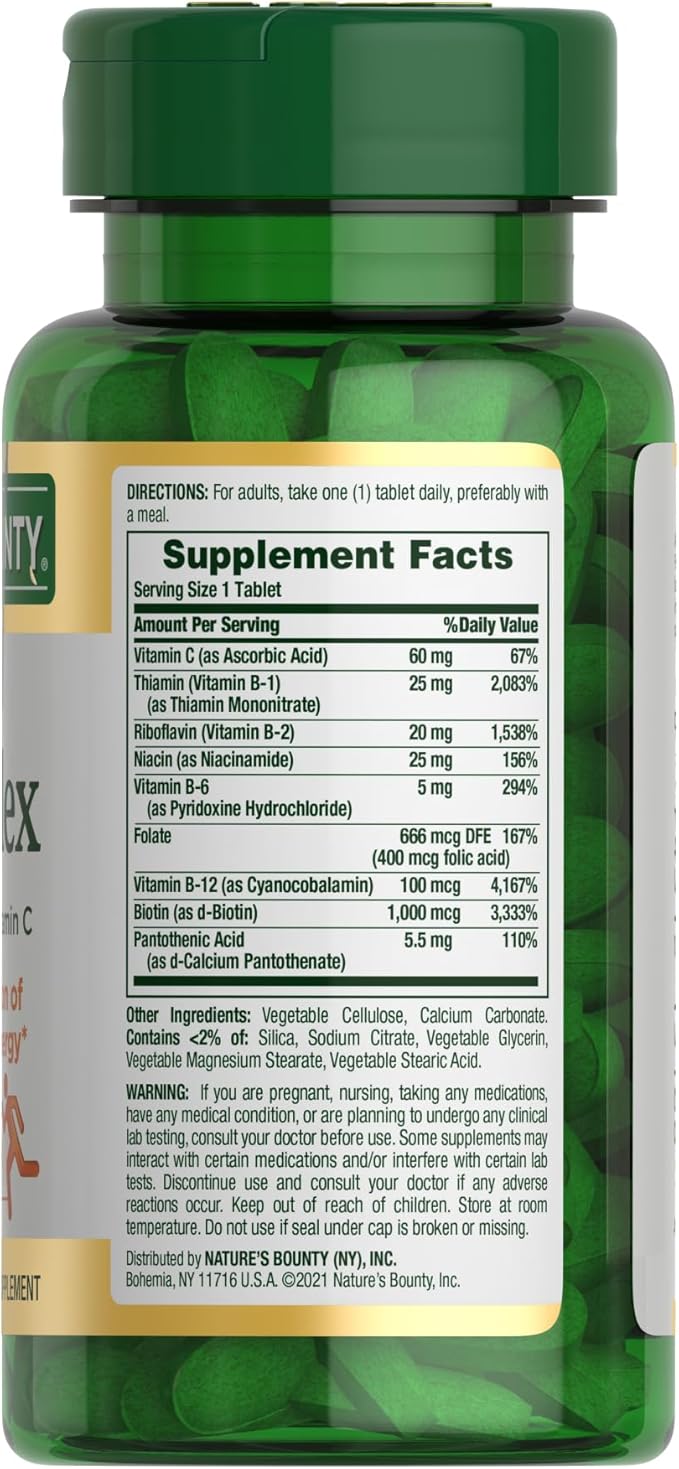 Nature’s Bounty Super B Complex with Vitamin C & Folic Acid – Energy, Immune & Stress Support – 150 Tablets