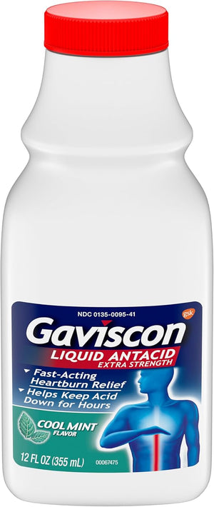 Gaviscon Extra Strength Liquid Antacid – Cool Mint – 12 oz – Fast Heartburn & Acid Reflux Relief