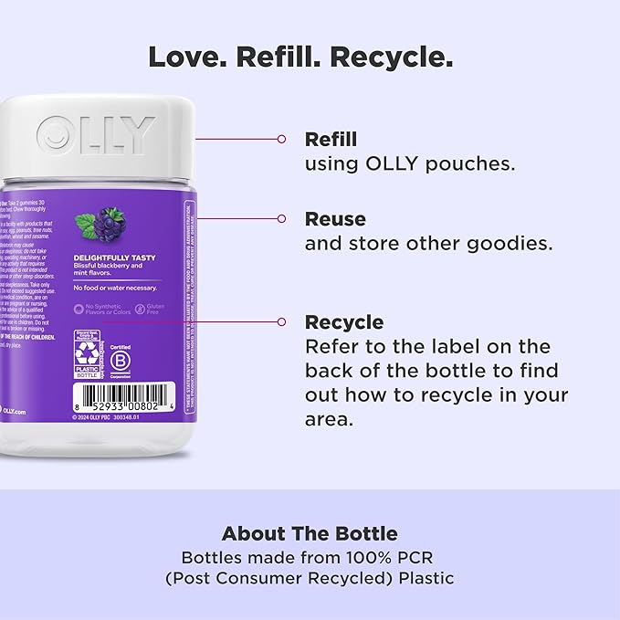 Olly Sleep Gummies – Blackberry Zen – 3mg Melatonin with L-Theanine, Chamomile & Lemon Balm – Drug-Free Sleep Aid – 90 Gummies