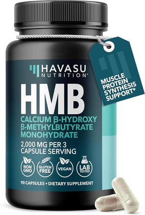 HMB Capsules 2000mg – Calcium B-Hydroxy B-Methylbutyrate, 90 Capsules, Vegan, Non-GMO, Gluten-Free
