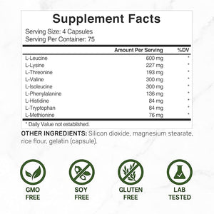 Essential Amino Acids (EAA) – 2000mg Per Serving, 300 Capsules, Unflavored, 9-in-1 BCAAs, Lean Muscle Support