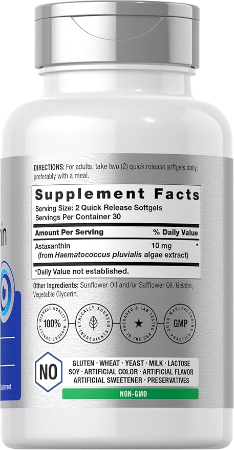 Horbaach Astaxanthin 10mg – Algae-Derived Antioxidant for Skin, Eyes, Joints & Immune Support – Non-GMO, Gluten-Free, Preservative-Free – 60 Softgels