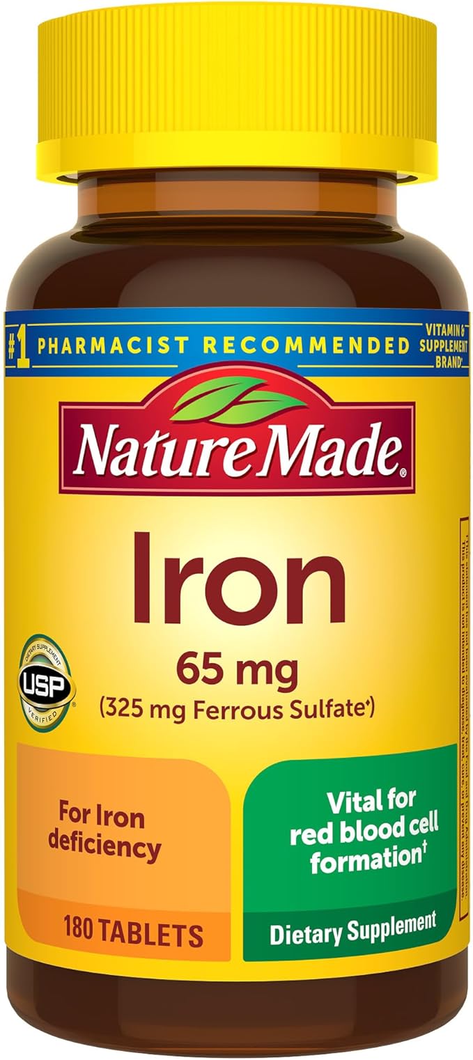 Nature Made Iron 65mg (325mg Ferrous Sulfate) – Red Blood Cell & Energy Support – 180 Tablets