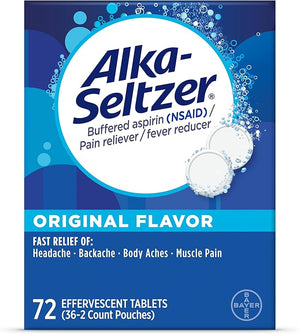 Alka-Seltzer Effervescent Tablets – Original Flavor – Fast Multi-Symptom Pain Relief for Headache & Body Aches – 72 Count
