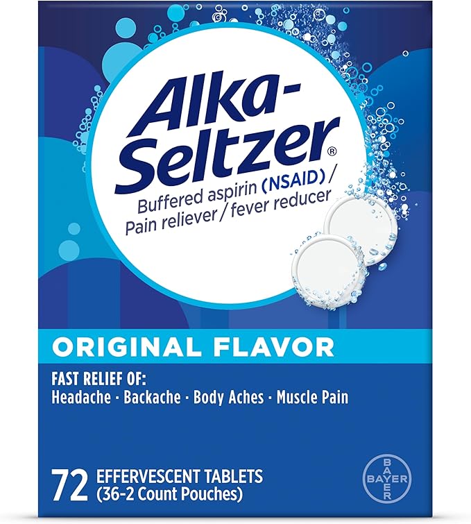 Alka-Seltzer Effervescent Tablets – Original Flavor – Fast Multi-Symptom Pain Relief for Headache & Body Aches – 72 Count