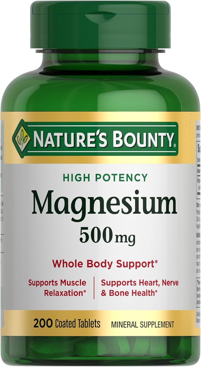 Nature’s Bounty Magnesium 500mg – Bone, Muscle & Nerve Support – 200 Tablets – Vegetarian, Non-GMO