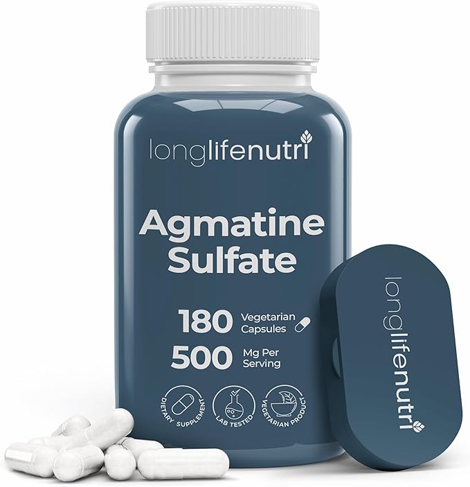 Agmatine Sulfate – 500 mg, 180 Vegetarian Capsules, 6-Month Supply, Made in USA