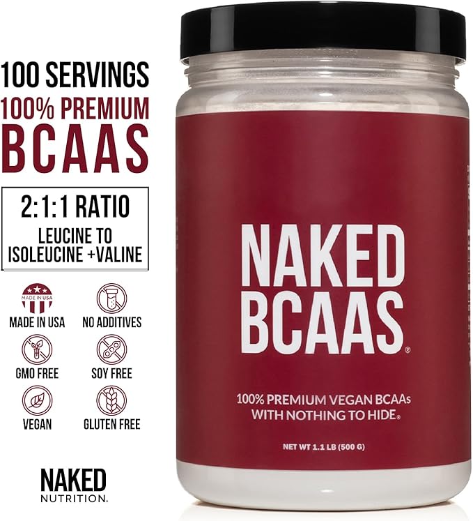 NAKED BCAAs Amino Acids Powder – Pure 2:1:1 Formula, Vegan, Unflavored, 500 Grams, 100 Servings