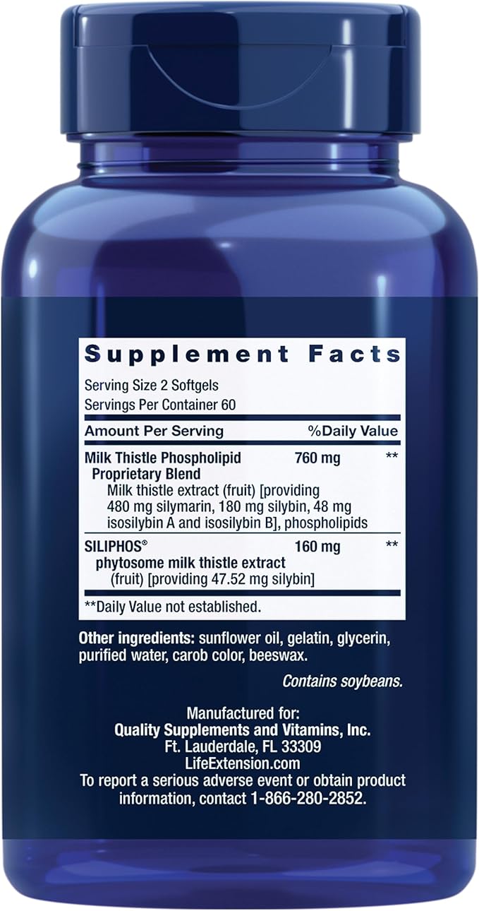 Life Extension Advanced Milk Thistle – Silybin & Phosphatidylcholine – Liver & Kidney Health – Non-GMO, Gluten-Free – 120 Softgels