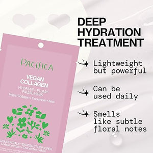 Pacifica Vegan Collagen Sheet Face Mask – Hydrating & Plumping Moisturizing Mask with Cucumber & Aloe for Dry, Aging, Sensitive Skin – Clean Beauty, Cruelty-Free