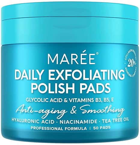 MAREE Glycolic Acid Exfoliating Pads – Salicylic Acid, Tea Tree & Vitamins (50ct)
