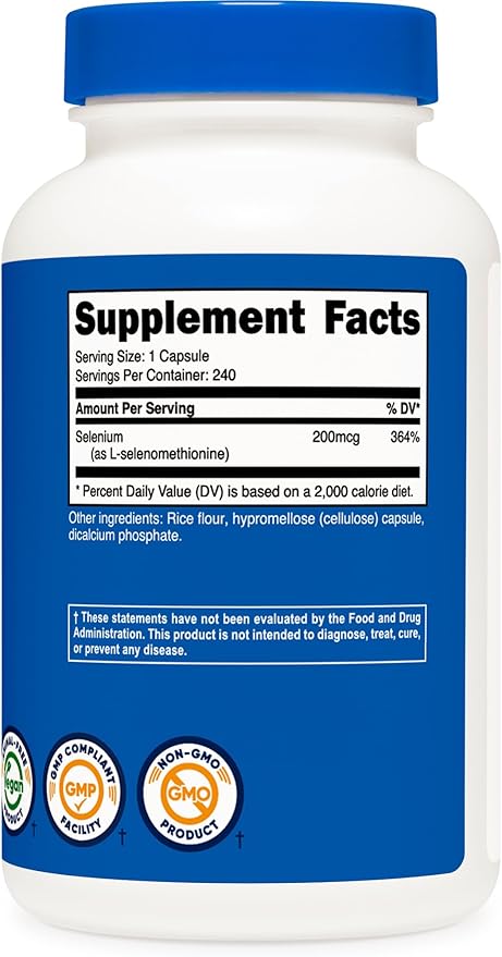 Nutricost Selenium 200mcg – L-Selenomethionine Antioxidant & Immune Support – 240 Vegetarian Capsules