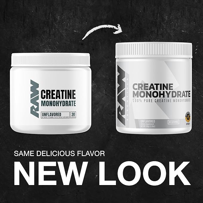 RAW Nutrition Creatine Monohydrate Powder – Unflavored, Micronized, 30 Servings