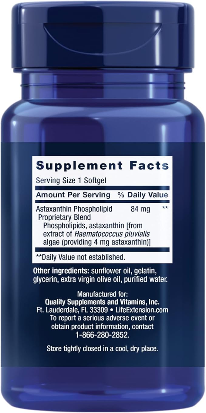 Life Extension Astaxanthin with Phospholipids 4mg – Eye, Heart, Immune & Metabolic Health – Non-GMO, Gluten-Free – 30 Softgels