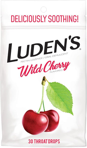 Luden's Wild Cherry Throat Drops 30 Count – Soothing Pectin-Based Relief for Dry and Irritated Throats, Great Tasting and Safe for Kids