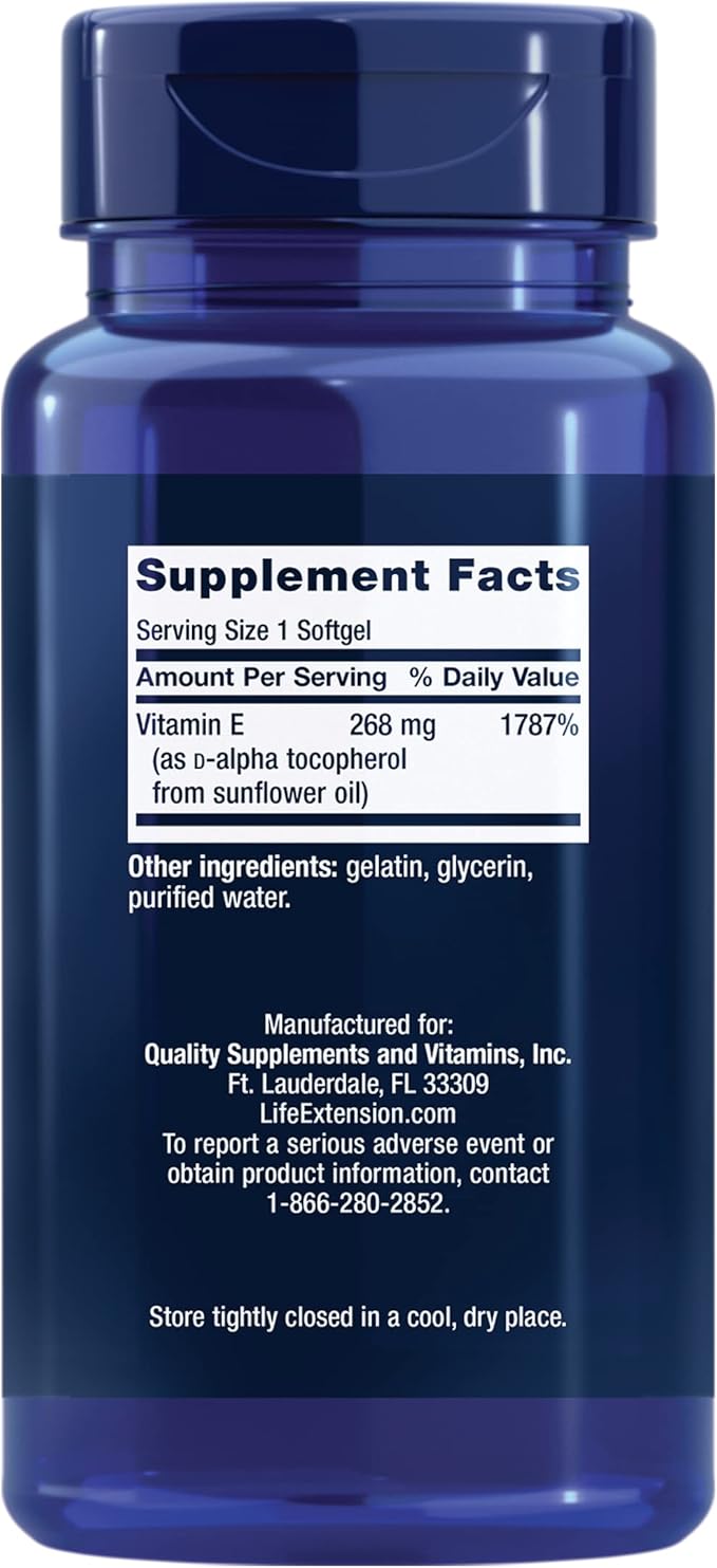 Life Extension Super Vitamin E 400 IU – Non-Synthetic, Antioxidant, Skin & Heart Support – 90 Softgels