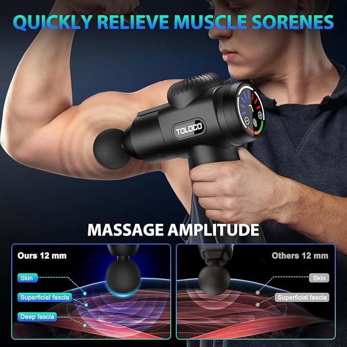 TOLOCO Deep Tissue Massage Gun, Percussion Massager, 10 Heads, Silent Motor, Pain Relief, Gifts for Men
