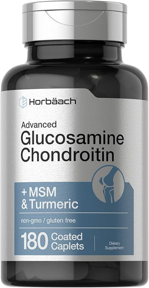 Horbäach Glucosamine Chondroitin with MSM, Turmeric, Collagen & Boswellia – Joint Support Supplement – Non-GMO, Gluten-Free – 180 Coated Caplets